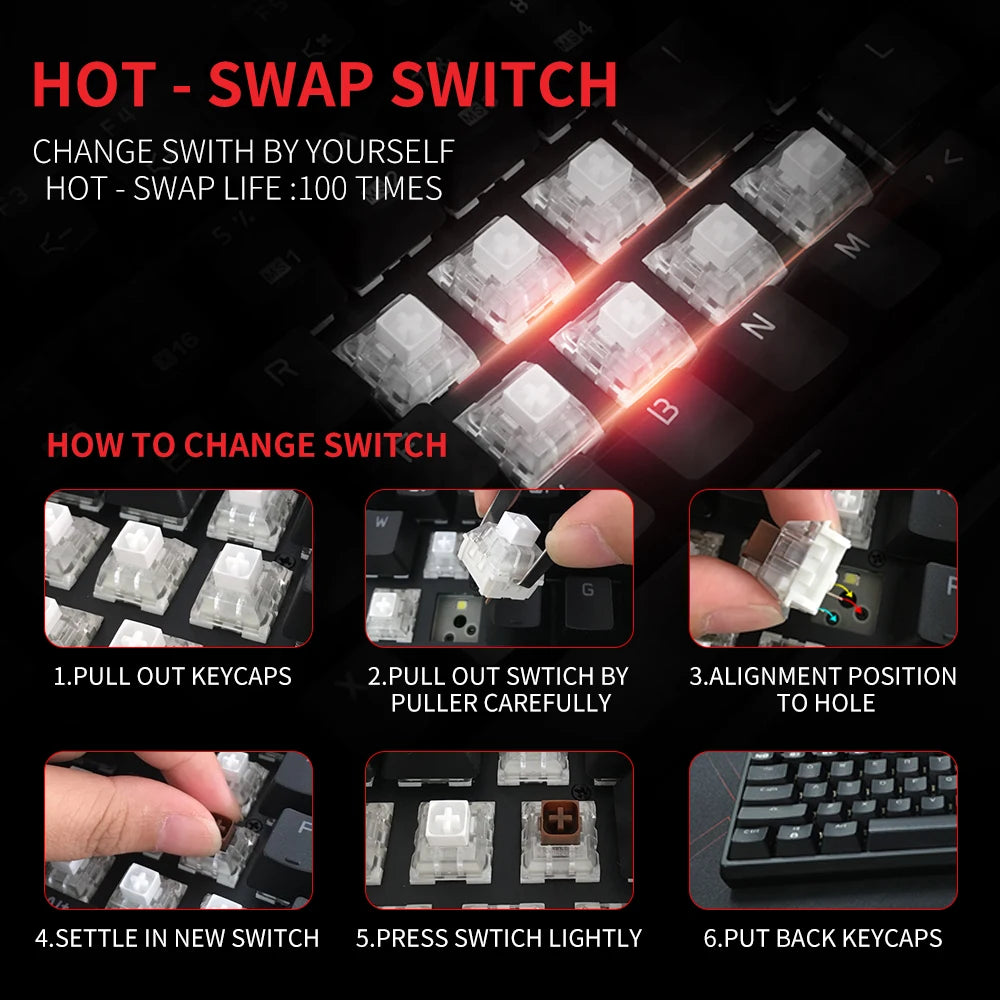 HEXGEARS Mechanical Keyboard Gaming Hot-Swappable Switch Russian 87 Key Waterproof Kailh BOX Switch Keyboard Custom Macro GK12