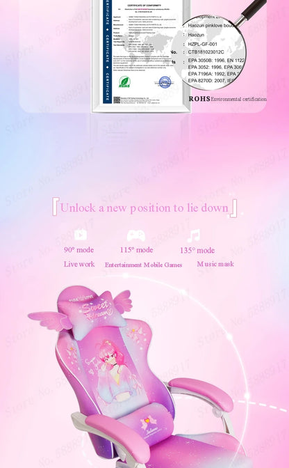 New Cute E-Sports Chair Rose Pink Office Home Furniture Computer Chair Animation Girl Game Chair Lift Rotation Can Be Adjusted