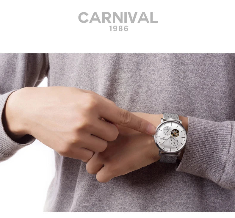 Reloj mecánico para hombre Carnival – Reloj de pulsera automático de lujo con cristal de zafiro