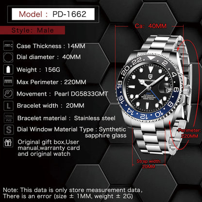 2026 New PAGANI DESIGN Luxury Men Mechanical Watches Stainless Steel GMT Watch Top Brand Sapphire Glass Men Watch reloj hombre