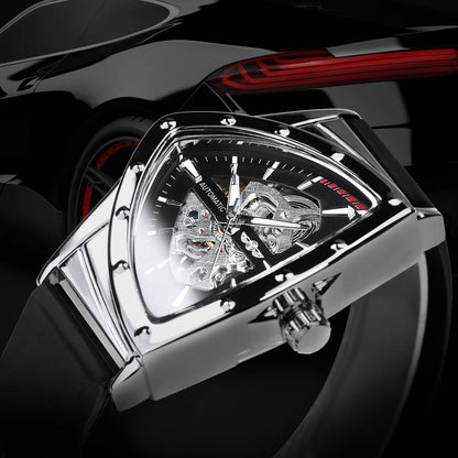 Reloj automático para hombre WINNER, diseño esqueleto triangular, agujas luminiscentes, correa de caucho, estilo militar, reloj mecánico de lujo