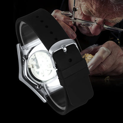 Reloj automático para hombre WINNER, diseño esqueleto triangular, agujas luminiscentes, correa de caucho, estilo militar, reloj mecánico de lujo