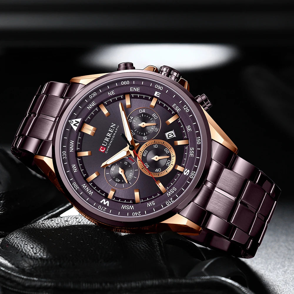 Montre pour homme CURREN – Montre tendance de grande marque, modèle de luxe, étanche, en acier, style sportif, chronographe à quartz