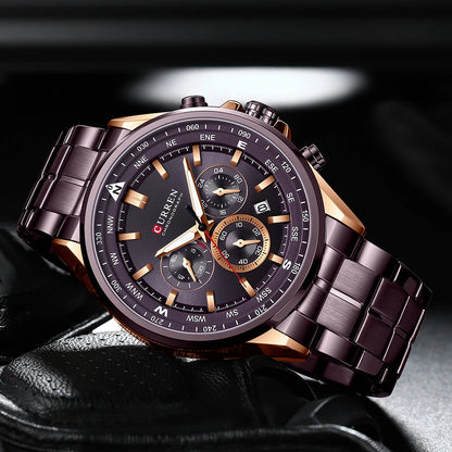 Montre pour homme CURREN – Montre tendance de grande marque, modèle de luxe, étanche, en acier, style sportif, chronographe à quartz