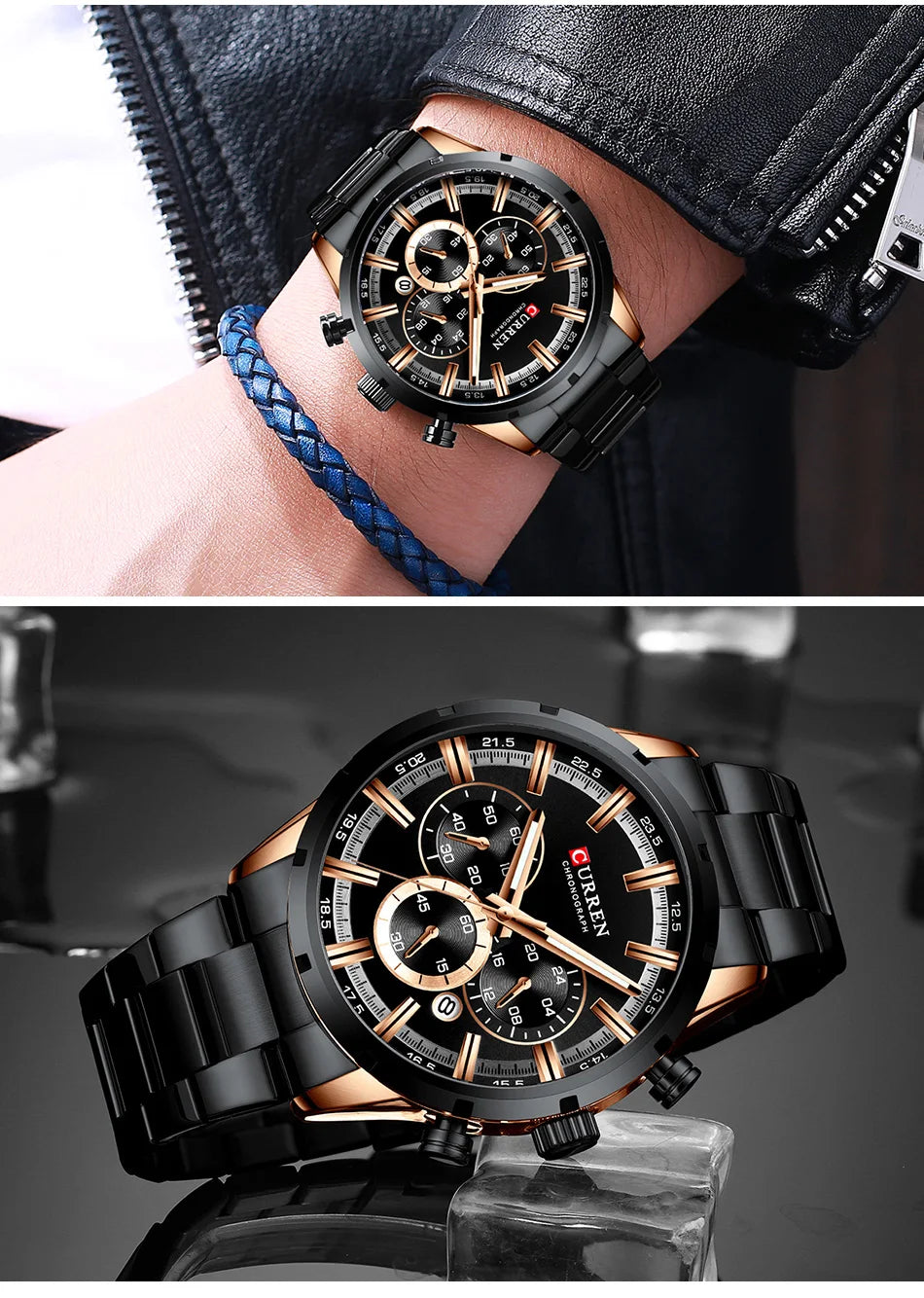 Reloj para hombre CURREN: cronógrafo deportivo de lujo, movimiento de cuarzo, totalmente de acero, resistente al agua