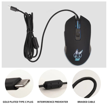 Ratón luminoso de colores con silencio USB-C para portátil Type-C, ratón gaming
