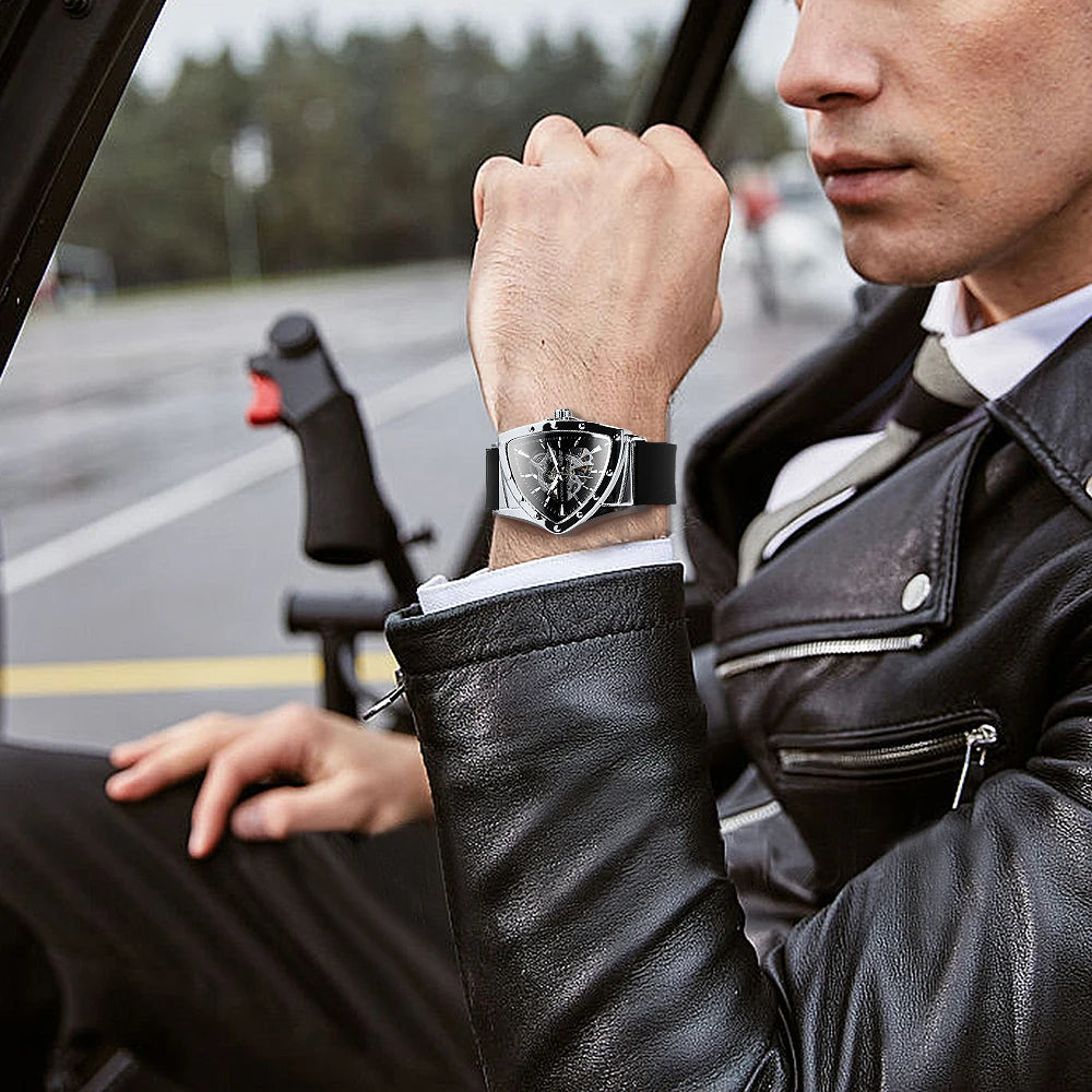 Reloj automático para hombre WINNER, diseño esqueleto triangular, agujas luminiscentes, correa de caucho, estilo militar, reloj mecánico de lujo