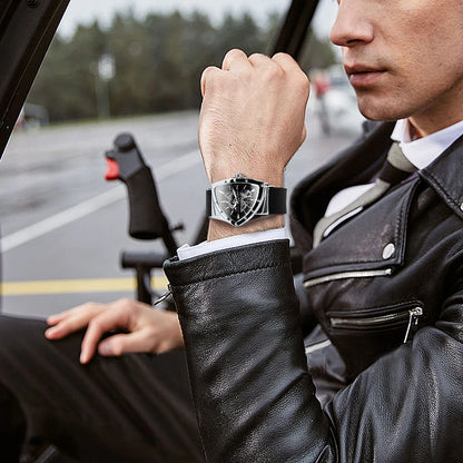 Reloj automático para hombre WINNER, diseño esqueleto triangular, agujas luminiscentes, correa de caucho, estilo militar, reloj mecánico de lujo