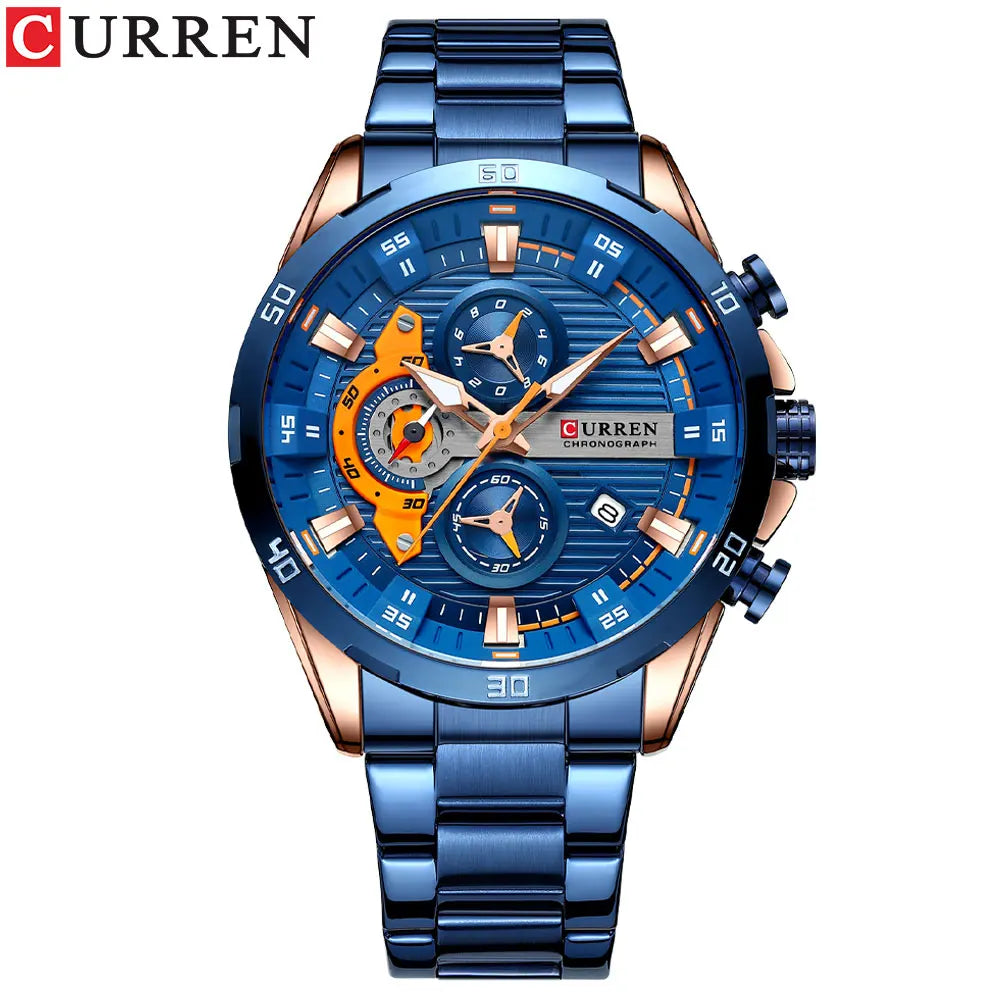 Reloj para hombre CURREN: cronógrafo deportivo de lujo, movimiento de cuarzo, totalmente de acero, resistente al agua
