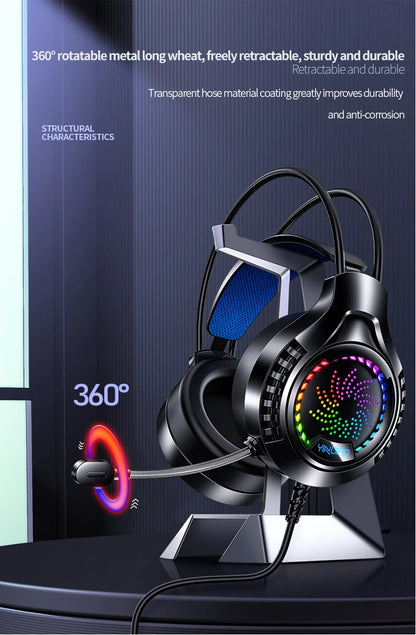 RGB Gaming Headset with Microphone 7.1 Surround HD Sound Stereo Dual 3.5mm USB Wired Headphone For PS5 PC Laptop Phone