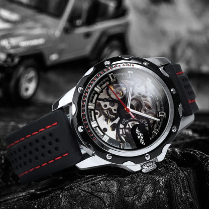 Reloj automático para hombre WINNER: modelo mecánico esqueleto, agujas luminiscentes, correa de caucho, estilo deportivo y lujoso, ideal para actividades al aire libre