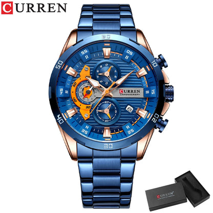 Reloj para hombre CURREN: cronógrafo deportivo de lujo, movimiento de cuarzo, totalmente de acero, resistente al agua