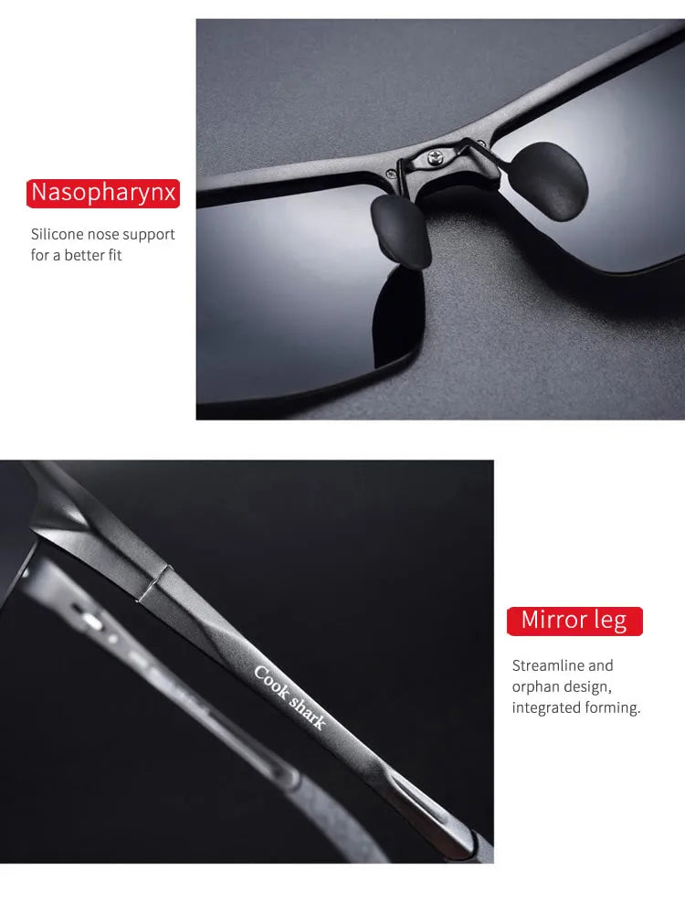 Cook Shark's new aluminum magnesium sunglasses men's sunglasses HD polarized driving drivers color glasses tide