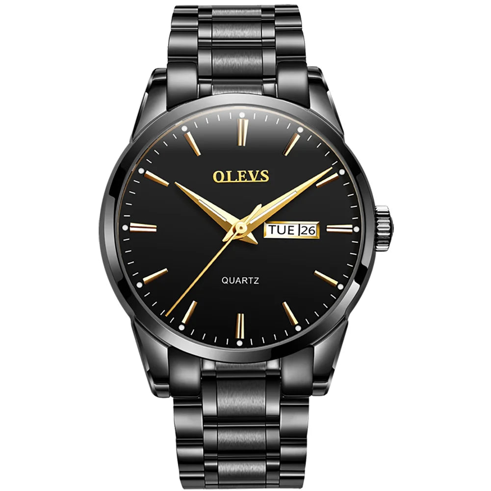 OLEVS Herrenuhr – Quarz-Armbanduhr aus Edelstahl, wasserdicht, vergoldet, elegant und strahlend, luxuriöses Accessoire für Herren