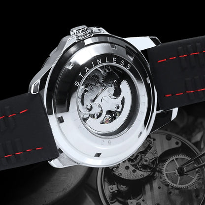 Reloj automático para hombre WINNER: modelo mecánico esqueleto, agujas luminiscentes, correa de caucho, estilo deportivo y lujoso, ideal para actividades al aire libre