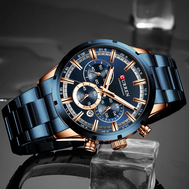 Reloj para hombre CURREN: cronógrafo deportivo de lujo, movimiento de cuarzo, totalmente de acero, resistente al agua