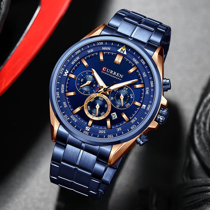 Montre pour homme CURREN – Montre tendance de grande marque, modèle de luxe, étanche, en acier, style sportif, chronographe à quartz
