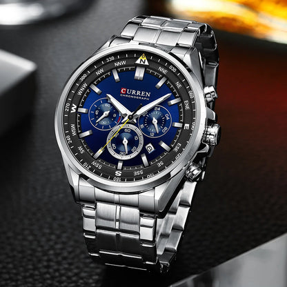 Montre pour homme CURREN – Montre tendance de grande marque, modèle de luxe, étanche, en acier, style sportif, chronographe à quartz