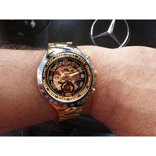 Montre pour homme Winner – Design sportif, lunette travaillée, style tendance, marque de prestige, montre automatique à mécanisme apparent (squelette)