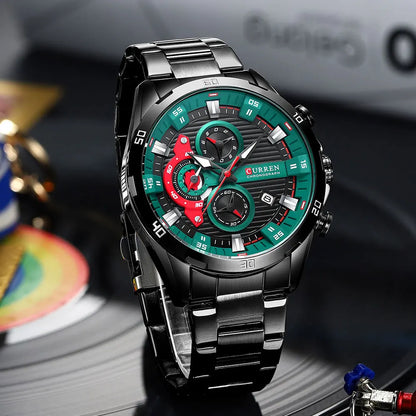 Reloj para hombre CURREN: cronógrafo deportivo de lujo, movimiento de cuarzo, totalmente de acero, resistente al agua