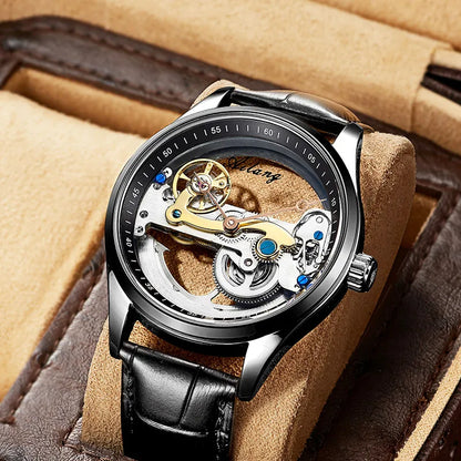 AILANG Skeleton Mechanical Mens Watches Top Brand Luxury Steampunk Transparent Hollow Automatic Watch Relogio Masculino 8625