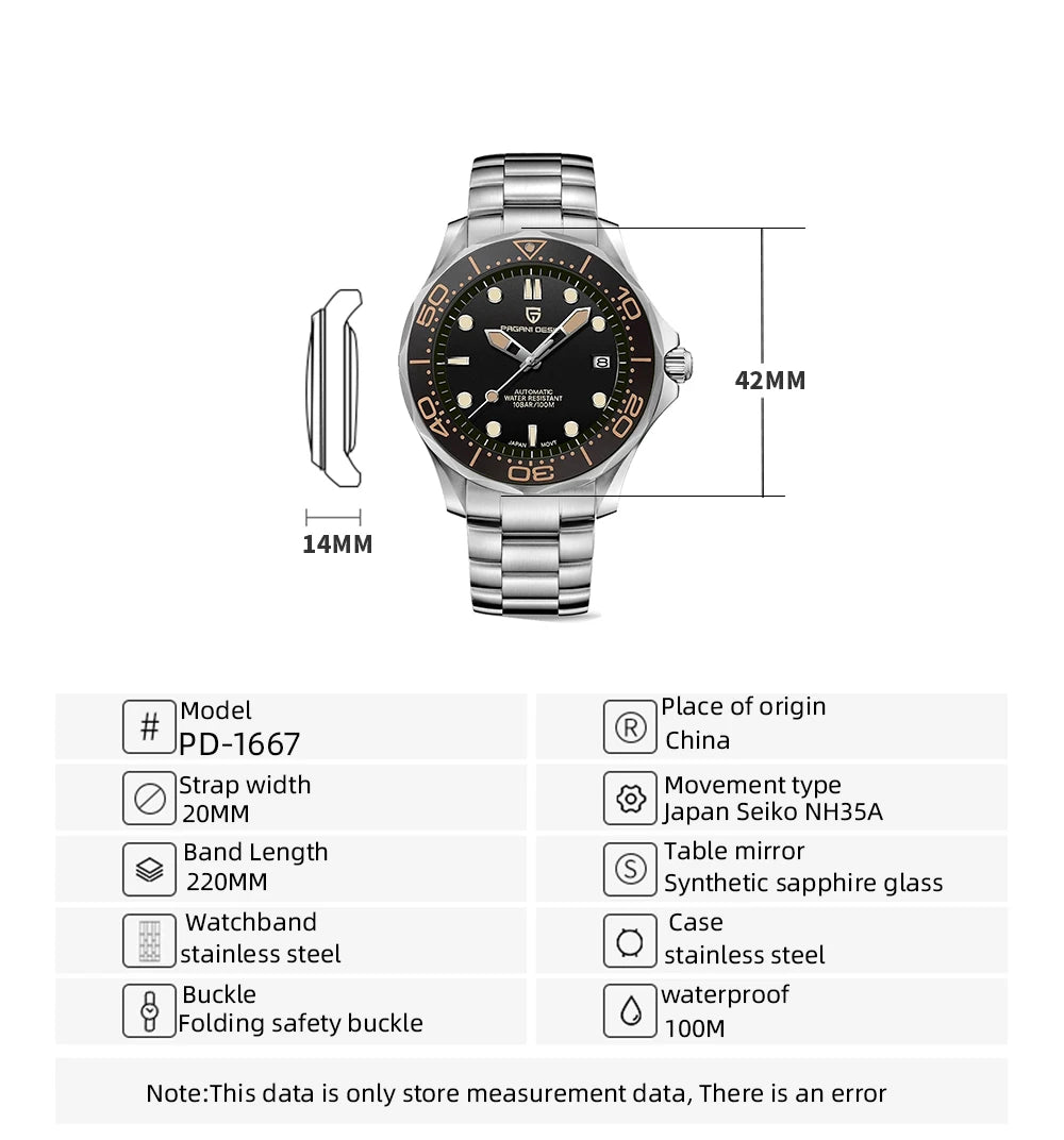 2025 New PAGANI DESIGN Men's Watches Luxury Automatic Watch For Men NH35A Mechanical Wrist watch Men AR Sapphire crystal Clock