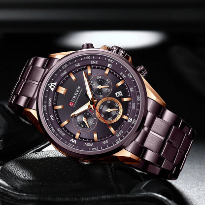 Montre pour homme CURREN – Montre tendance de grande marque, modèle de luxe, étanche, en acier, style sportif, chronographe à quartz