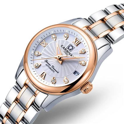 Reloj de pulsera mecánico para mujer de la marca CARNIVAL: modelo elegante, movimiento automático, cristal de zafiro, resistente al agua.