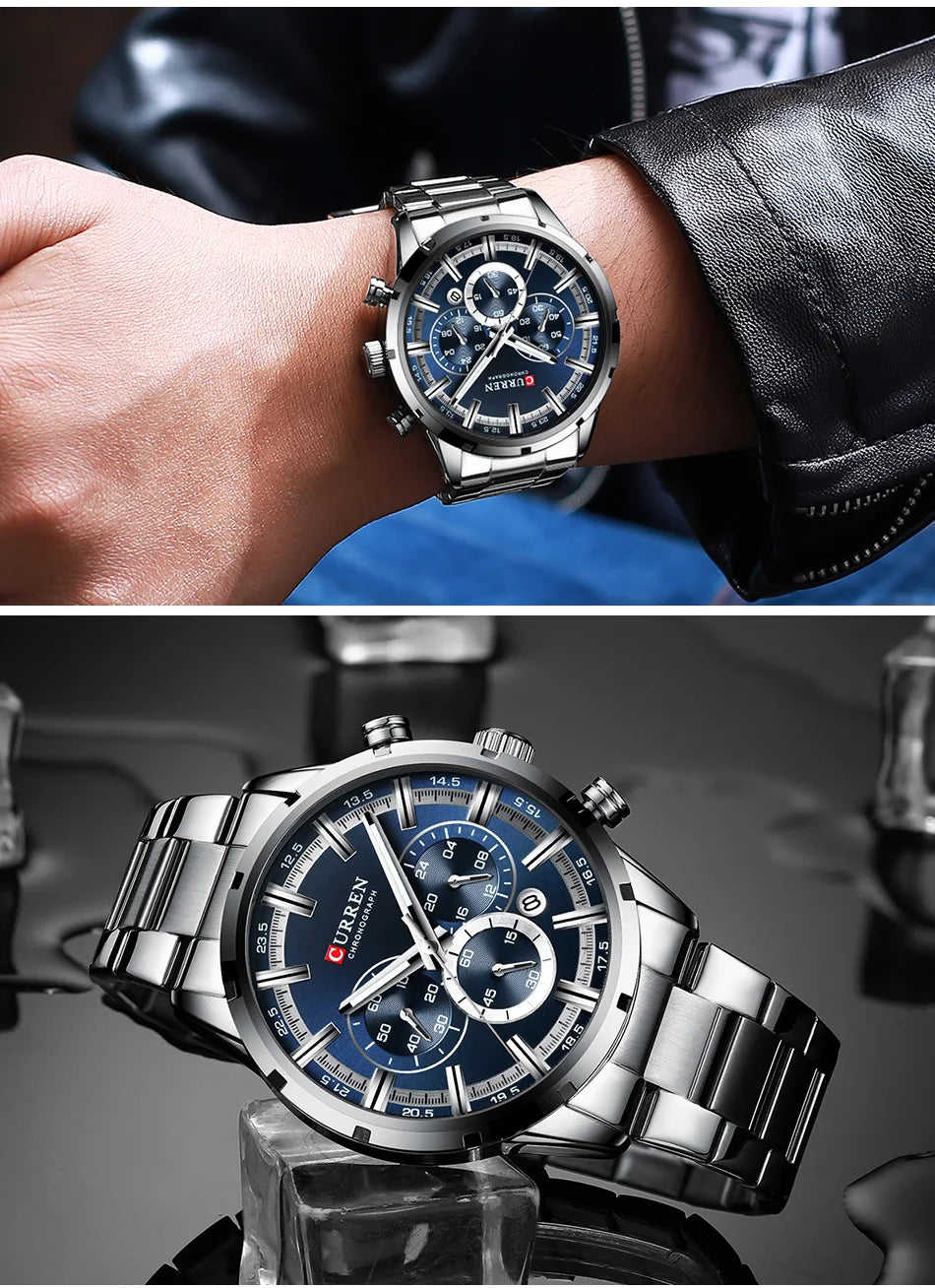 Reloj para hombre CURREN: cronógrafo deportivo de lujo, movimiento de cuarzo, totalmente de acero, resistente al agua