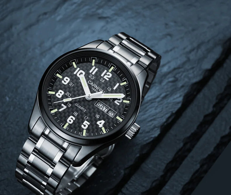 Switzerland Carnival Quartz Watch men 316 Stainless Steel Waterproof Calendar Luminous Military men Watches Reloj Hombre Montre