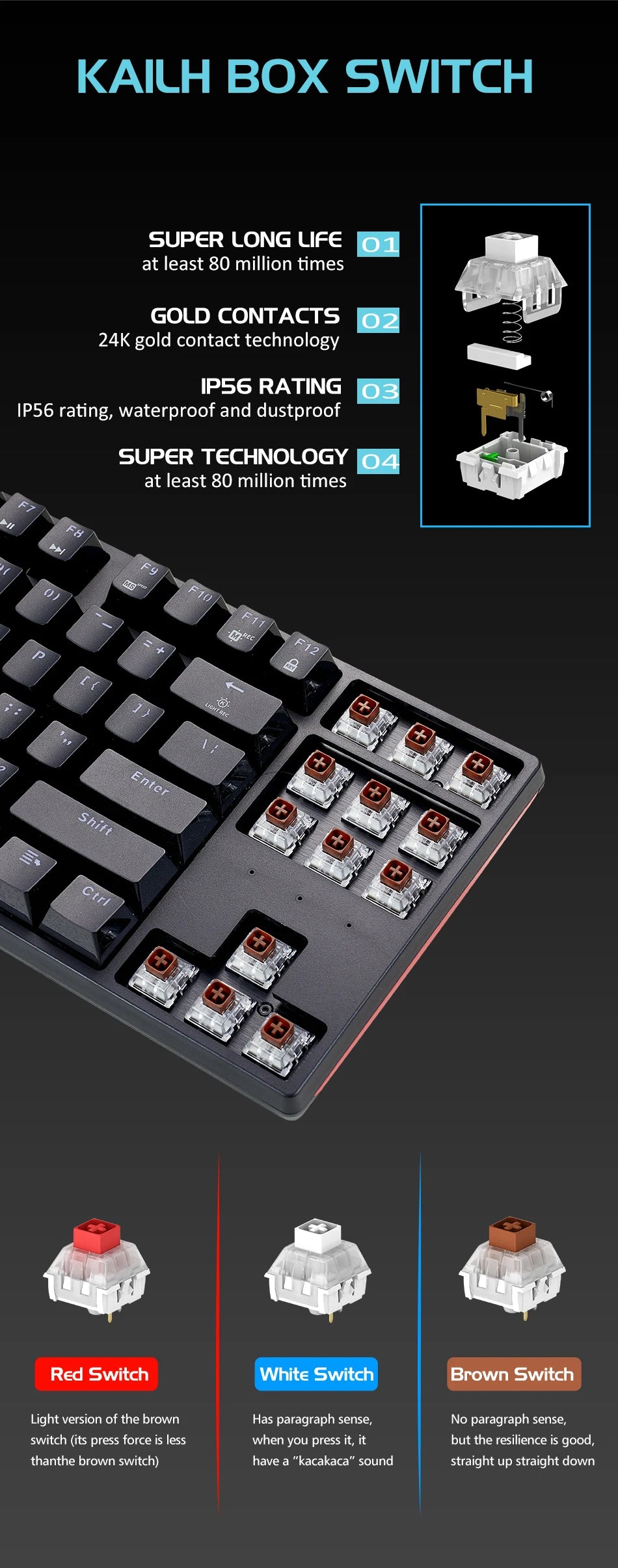HEXGEARS Mechanical Keyboard Gaming Hot-Swappable Switch Russian 87 Key Waterproof Kailh BOX Switch Keyboard Custom Macro GK12