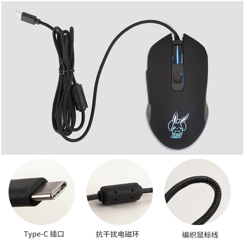 Ratón luminoso de colores con silencio USB-C para portátil Type-C, ratón gaming