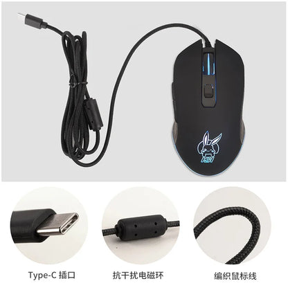 Ratón luminoso de colores con silencio USB-C para portátil Type-C, ratón gaming