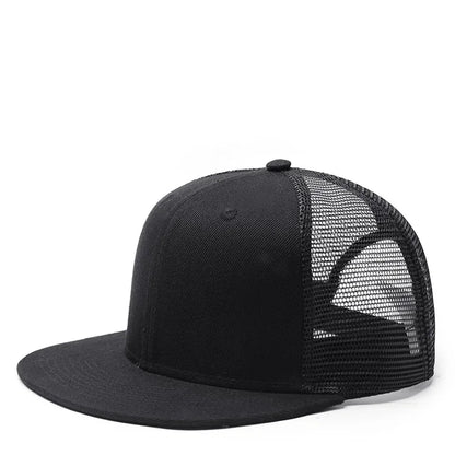 Adult Solid Color Flat Brim Mesh Snapback Cap Men Woman Hiphop Plain Baseball Hat  55-60cm