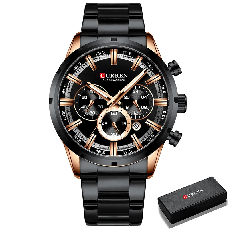 Reloj para hombre CURREN: cronógrafo deportivo de lujo, movimiento de cuarzo, totalmente de acero, resistente al agua