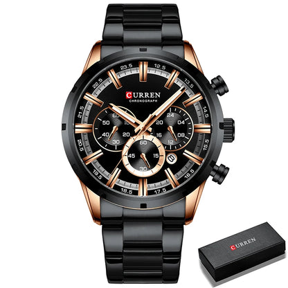 Reloj para hombre CURREN: cronógrafo deportivo de lujo, movimiento de cuarzo, totalmente de acero, resistente al agua