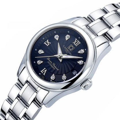Reloj de pulsera mecánico para mujer de la marca CARNIVAL: modelo elegante, movimiento automático, cristal de zafiro, resistente al agua.