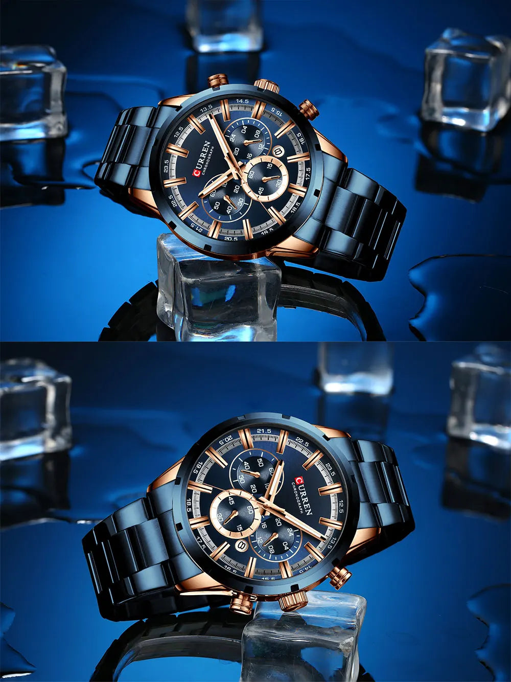 Reloj Curren para hombre con esfera azul, correa de acero inoxidable y fecha, reloj masculino de negocios, resistente al agua, reloj de pulsera de lujo para hombre