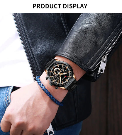 Reloj Curren para hombre con esfera azul, correa de acero inoxidable y fecha, reloj masculino de negocios, resistente al agua, reloj de pulsera de lujo para hombre