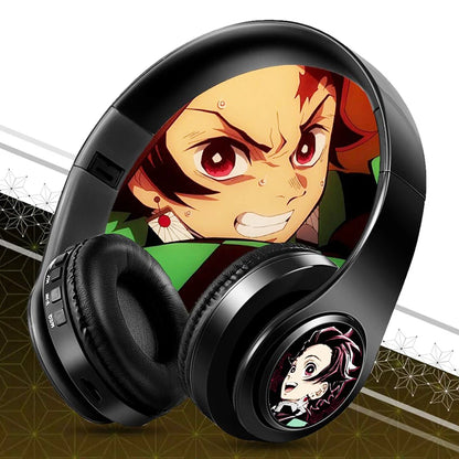 Japan Anime Headphone Demon Slayer Kimetsu No Yaiba Kamado Tanjirou Cosplay Bluetooth Headset Earphone with Mic Support TF Card