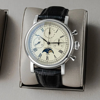 Original Movement ST1908 Sugess Men Mechanical Calendar Watch Chronograph Vintage Moonphase Wristwatches Waterproof