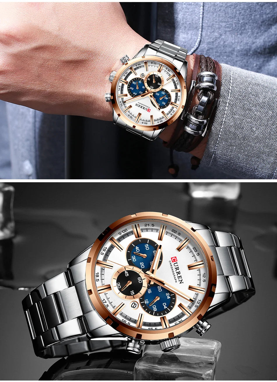Reloj para hombre CURREN: cronógrafo deportivo de lujo, movimiento de cuarzo, totalmente de acero, resistente al agua