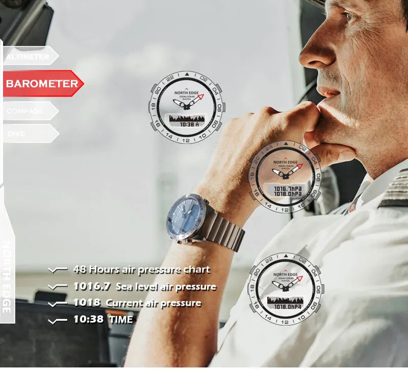 NORTH EDGE Mens Dive Watch Military Army Luxury Full Steel Smartwatch Compass Altimeter Barometer Digital Clock Waterproof 200m