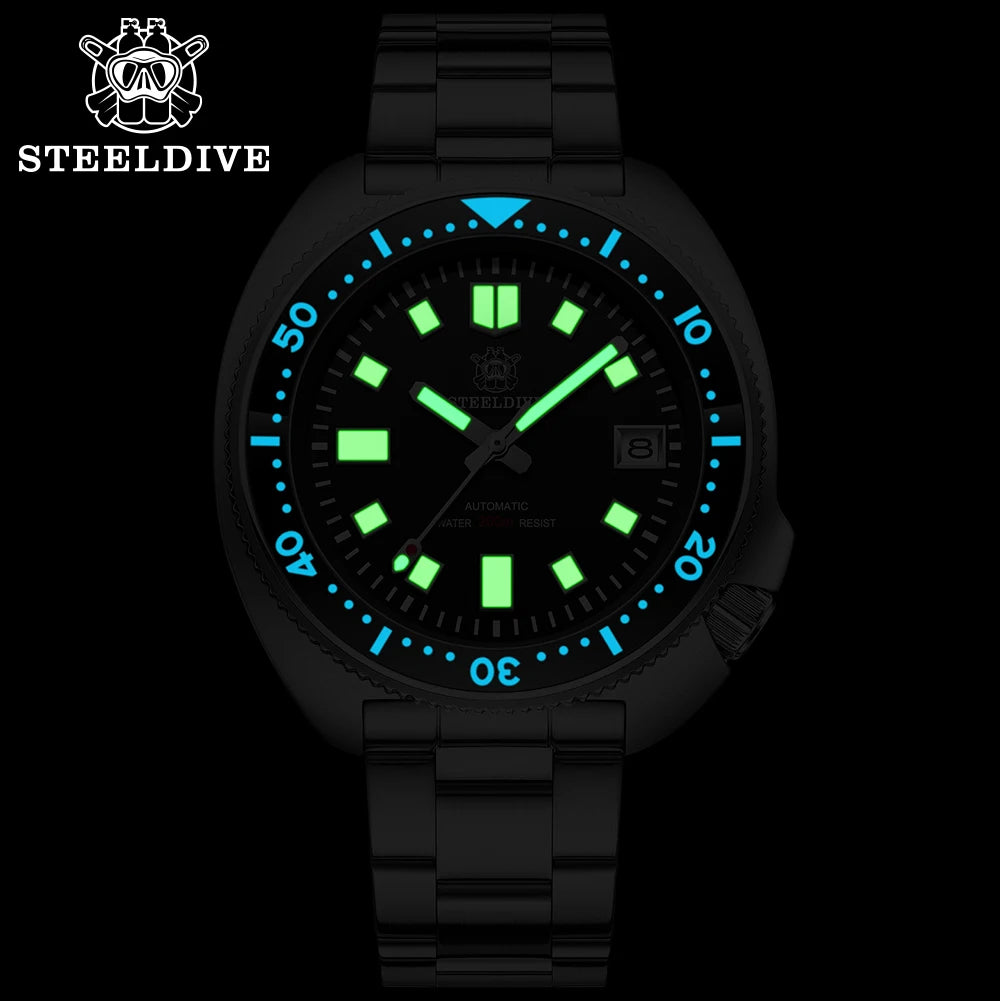 SD1970 Steeldive Brand Sunray Dial Milled Clasp Bracelet 44mm Case 200M Waterproof NH35 Turtle Men Dive Watch with Ceramic Bezel