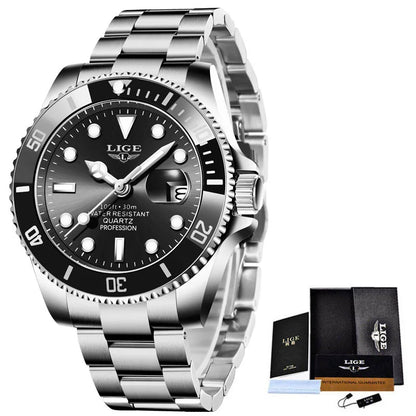 Montre de plongée de luxe pour homme, marque LIGE, étanche 3ATM, avec affichage de la date, montre à quartz sportive