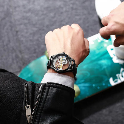 AILANG Skeleton Mechanical Mens Watches Top Brand Luxury Steampunk Transparent Hollow Automatic Watch Relogio Masculino 8625