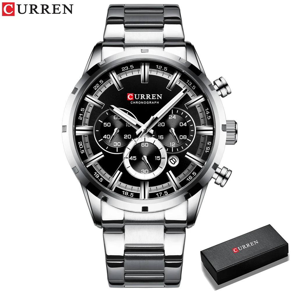 Reloj Curren para hombre con esfera azul, correa de acero inoxidable y fecha, reloj masculino de negocios, resistente al agua, reloj de pulsera de lujo para hombre