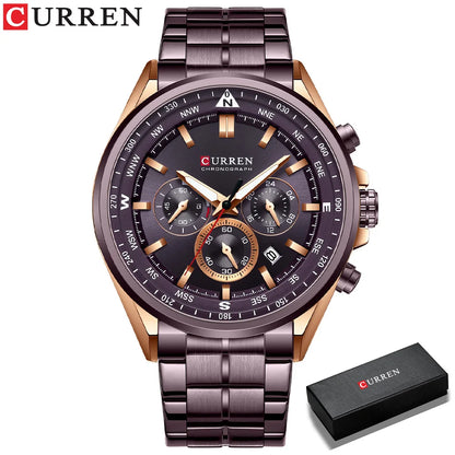 Montre pour homme CURREN – Montre tendance de grande marque, modèle de luxe, étanche, en acier, style sportif, chronographe à quartz