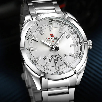 Reloj para hombre NAVIFORCE, totalmente de acero, hermético, estilo informal, movimiento de cuarzo con indicador de fecha – Reloj de pulsera de lujo para hombre, de una marca líder.