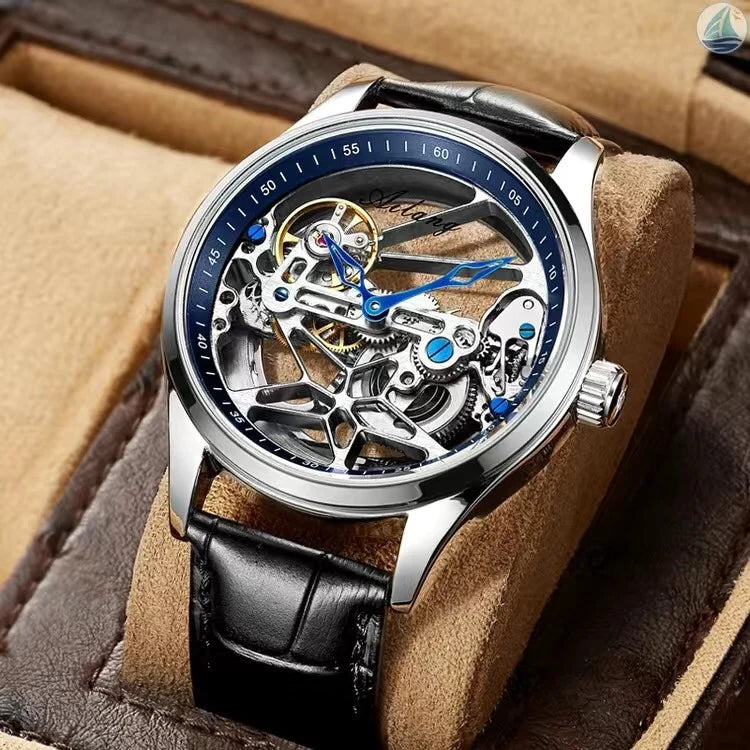 AILANG Skeleton Mechanical Mens Watches Top Brand Luxury Steampunk Transparent Hollow Automatic Watch Relogio Masculino 8625